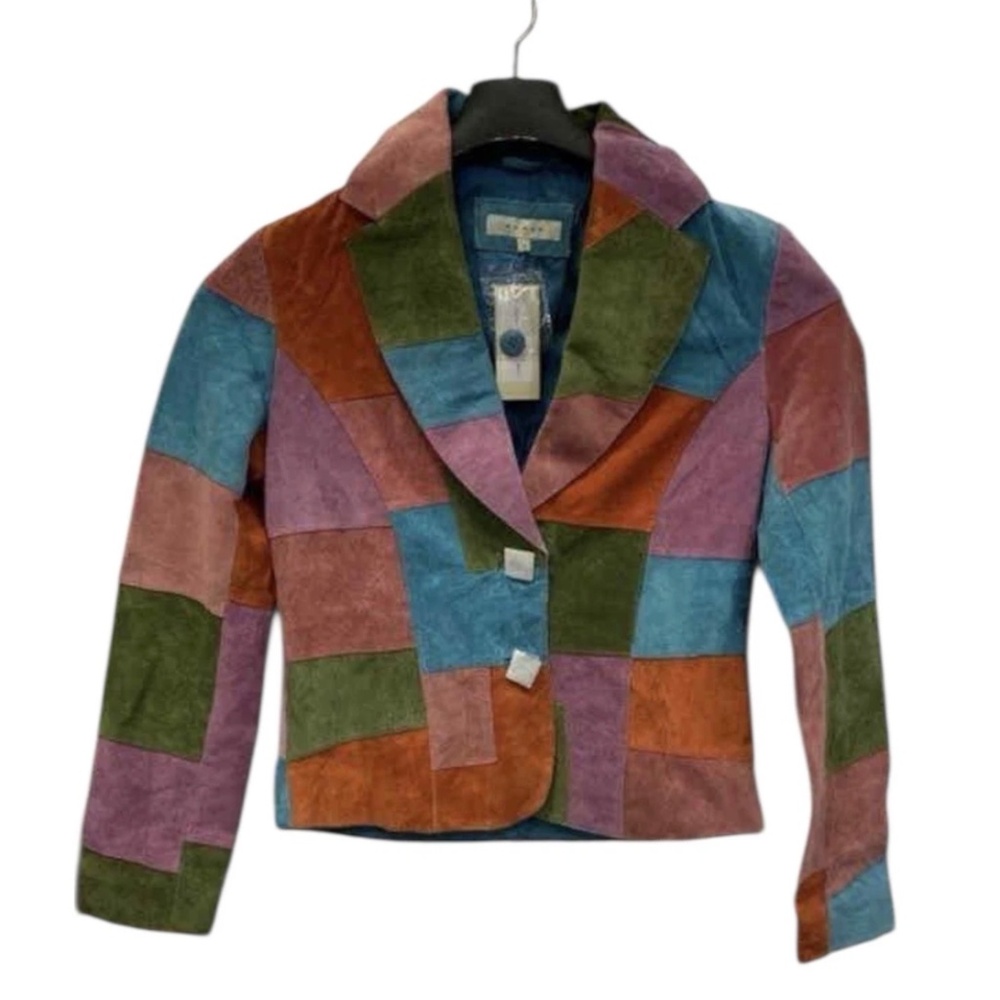 NEW! SORBE Colorful Patchwork Suede Leather Jacket Size Small